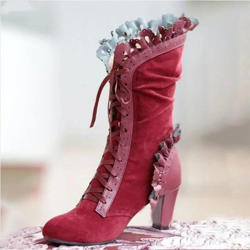 Women's Lace-Up High Heel Boots