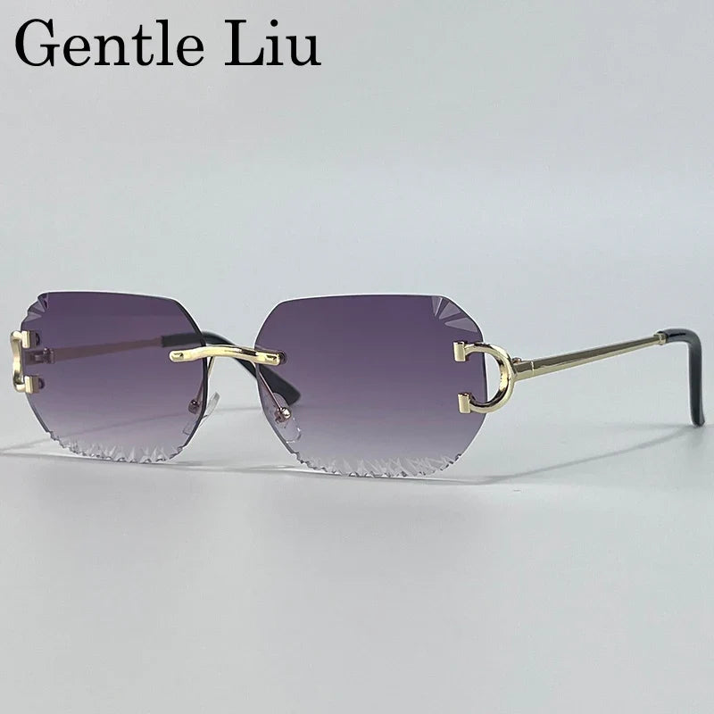 Vintage Square Rimless Sunglasses Men 2026 Luxury Brand Trendy Frameless Punk Sun Glasses Cut Edge Gradient Eyewear UV400 Shades