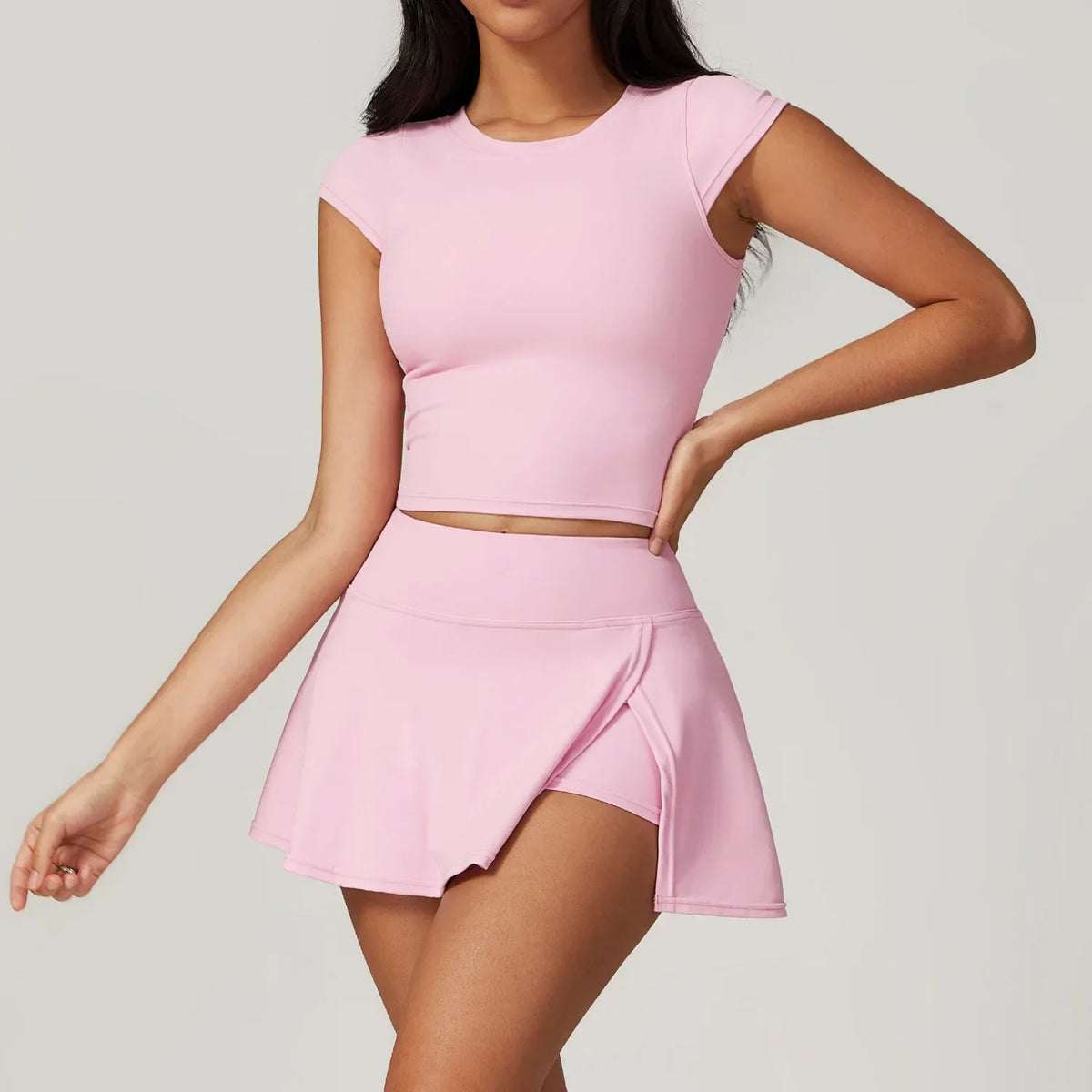 Anti Shine High Waisted Tennis Skirt and Yoga Pant Set