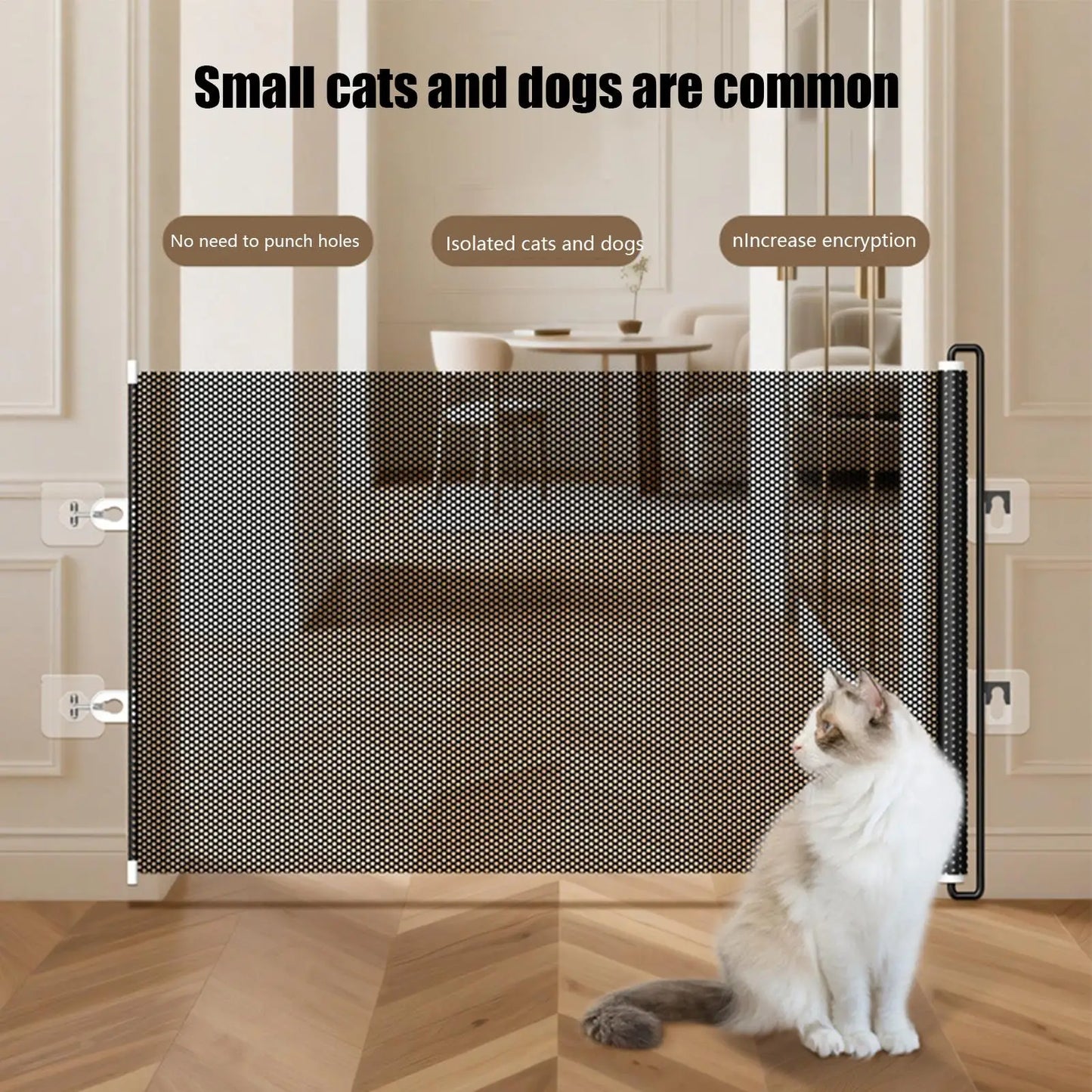 Retractable Pet Gate Dog Retractable Gate No-Drill Childproof Net Fence Cat Baffle for Indoor Staircase Patio Fireplace Deck