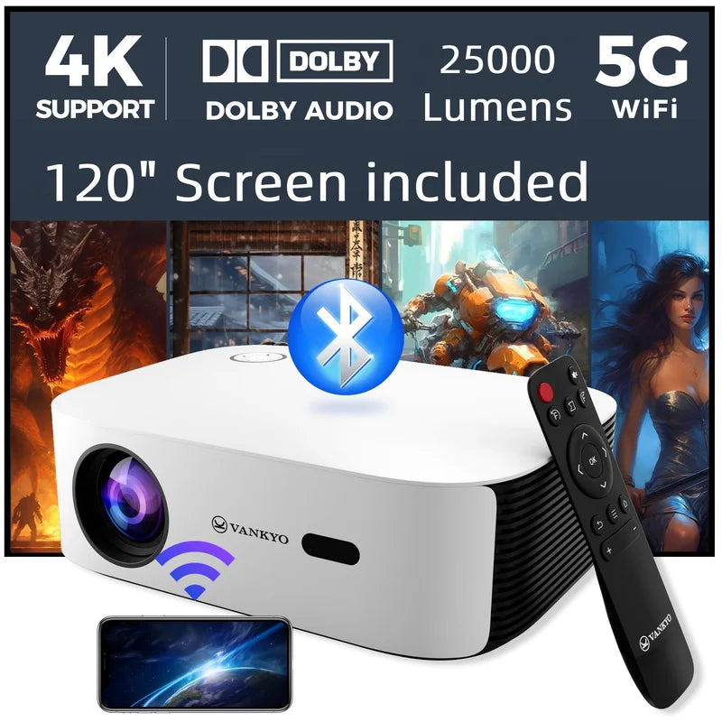 4K Projector 45000 Lumen LED 1080P 5G WiFi Bluetooth UHD Portable Home Theater