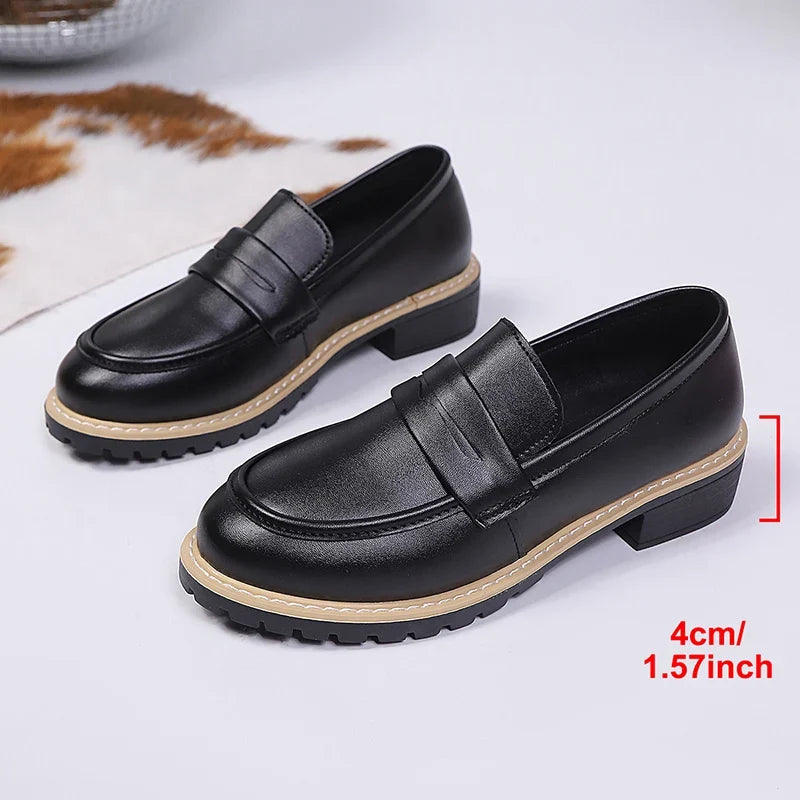 Patent Leather Thick Heels Loafers Women Spring New Mixed Color Med Heel Office Pumps Woman Plus Size 43 Slip On Single Shoes