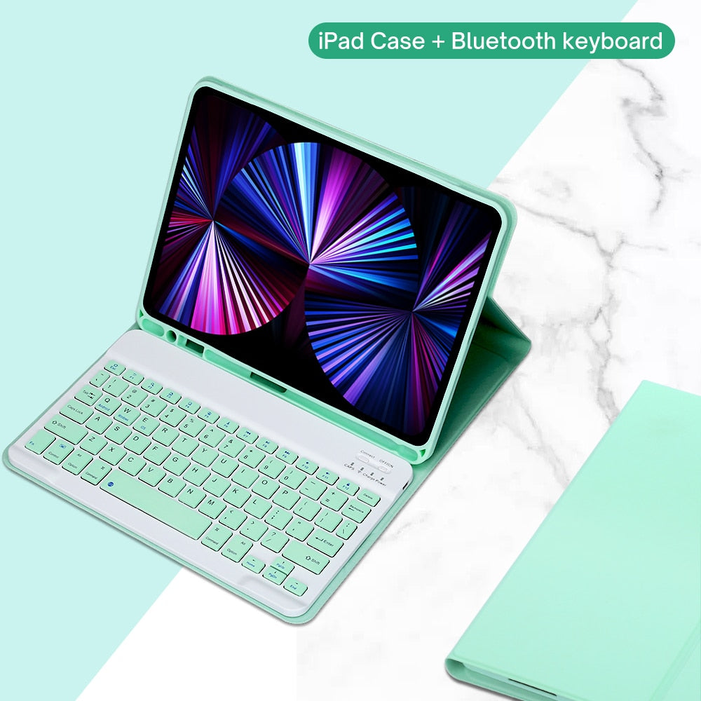 Funda de piel sintética para iPad con soporte y teclado