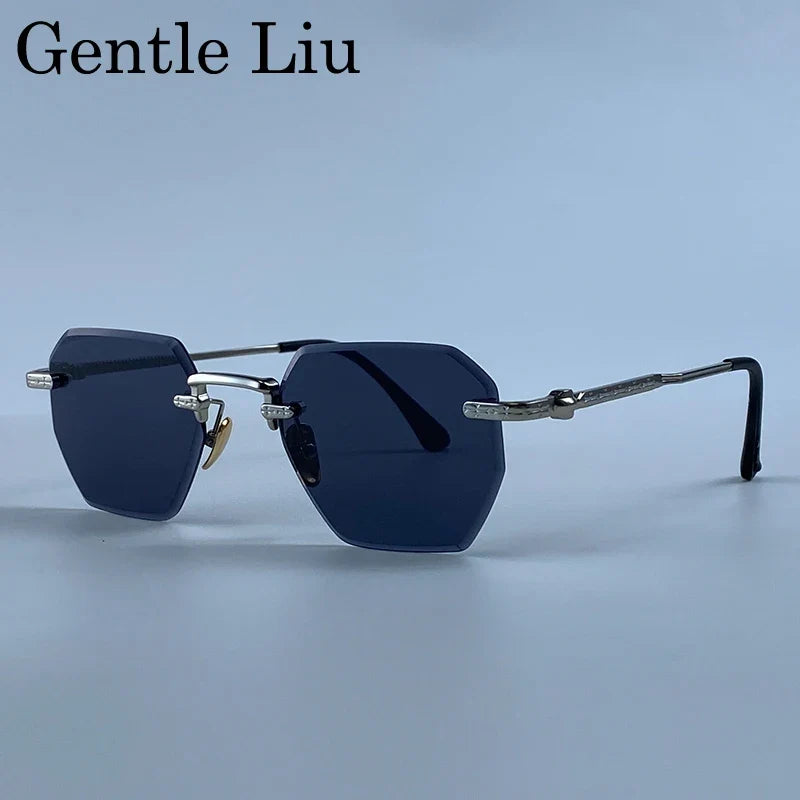 Rimless Square Sunglasses Men 2026 Luxury Designer Trendy Polygon Metal Frame Sun Glasses Y2K Punk Frameless Hip Hop Eyewear