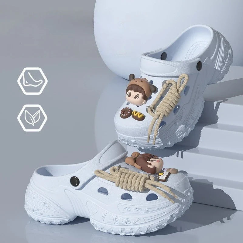 Cute DIY Charms Indoor Street Slippers For Women Fashion Clogs Soft EVA Anti-slip Summer Shoes Girls Leisure Platform Sandals