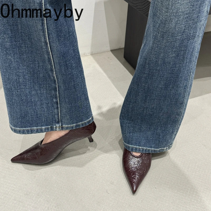 Fashion Pointed Toe Thin Heel Women Office Pumps Shallow Slip On Party Dress Shoes 2026 New Spring Autumn Commuter Footwear