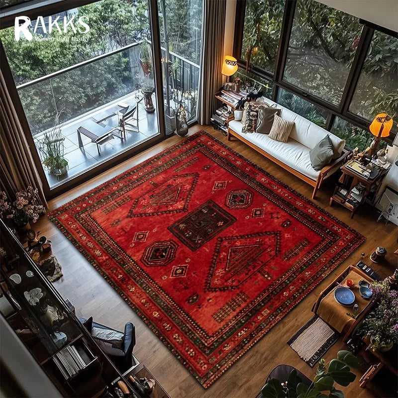 RAKKS Retro Red Persian Carpet / Turkish Area Rug Non-slip Living Room Decor Sofa Rug Bedroom Bedside Rug Kitchen Floor Mat
