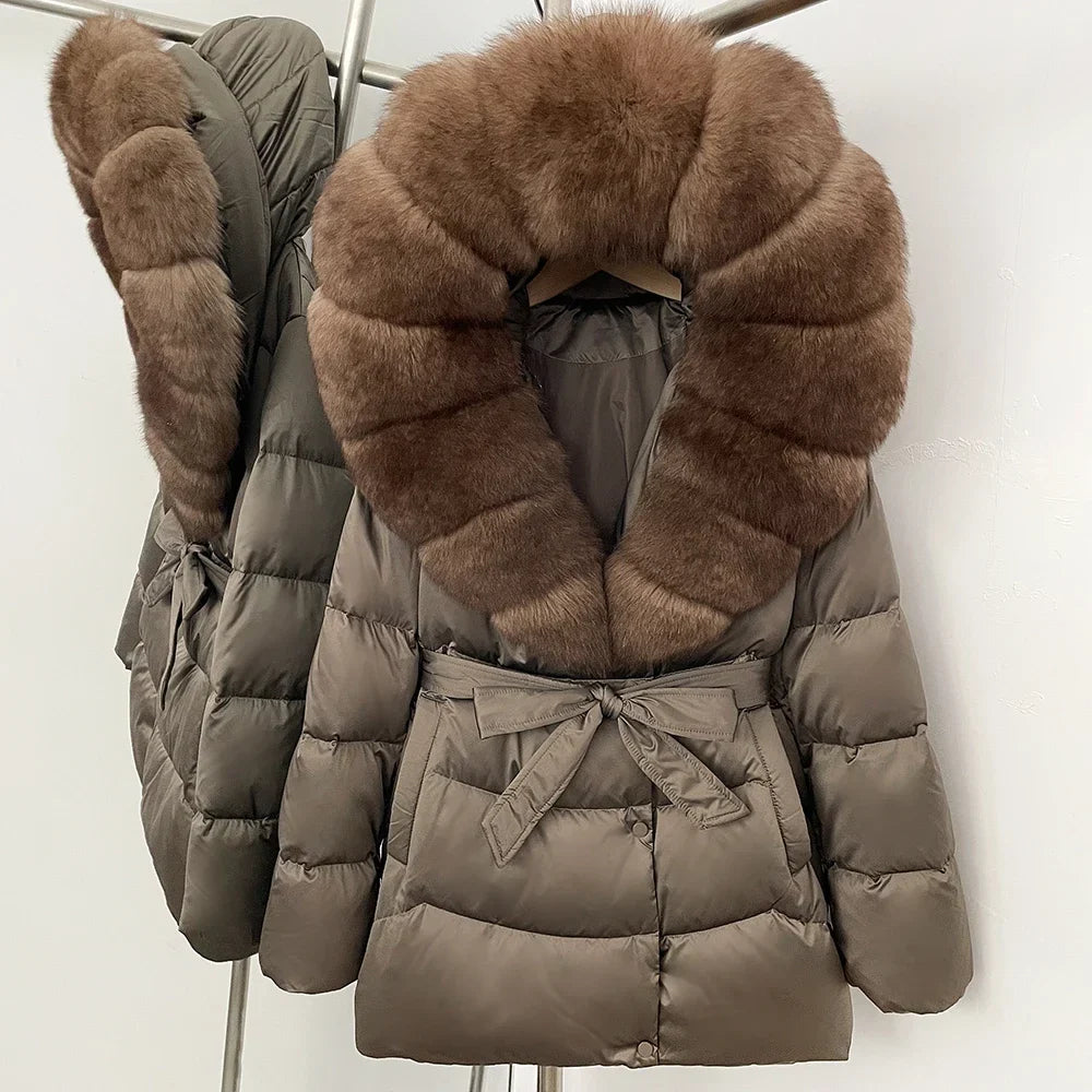 Natural Fur Collar Down Jacket Women Winter 2026 High Quality Duck Down Puffer Parka Windproof Warm Down Coat Outerwear New