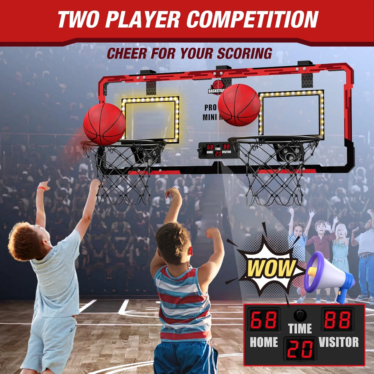 Basketball Hoop Double Children Home Exercise Scoring Funny Game Kids Basketball Hoop Set Wall Frame Stand Hanging Backboard