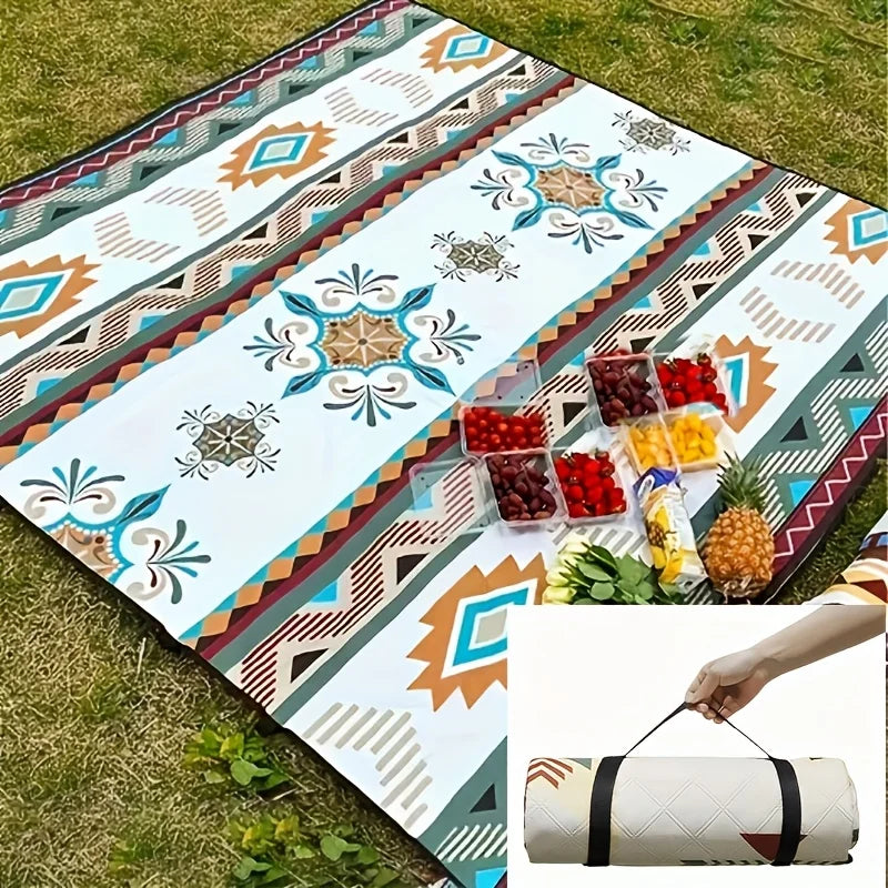 Outdoor Camping Picnic Blanket, Portable Beach Mat, PU Coated Oxford Cloth, Bound Edge, Foldable Lightweight Mat