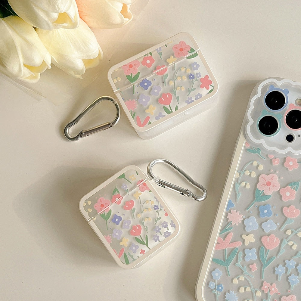 Estuche para AirPods con flores en colores pastel