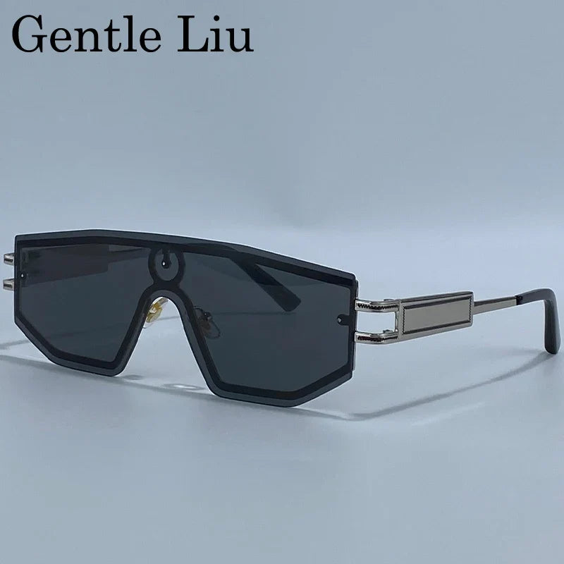 Steampunk One-Piece Rimless Sunglasses Women 2026 Luxury Brand Shield Windproof Goggle Sun Glasses For Lady Metal Frame Shades