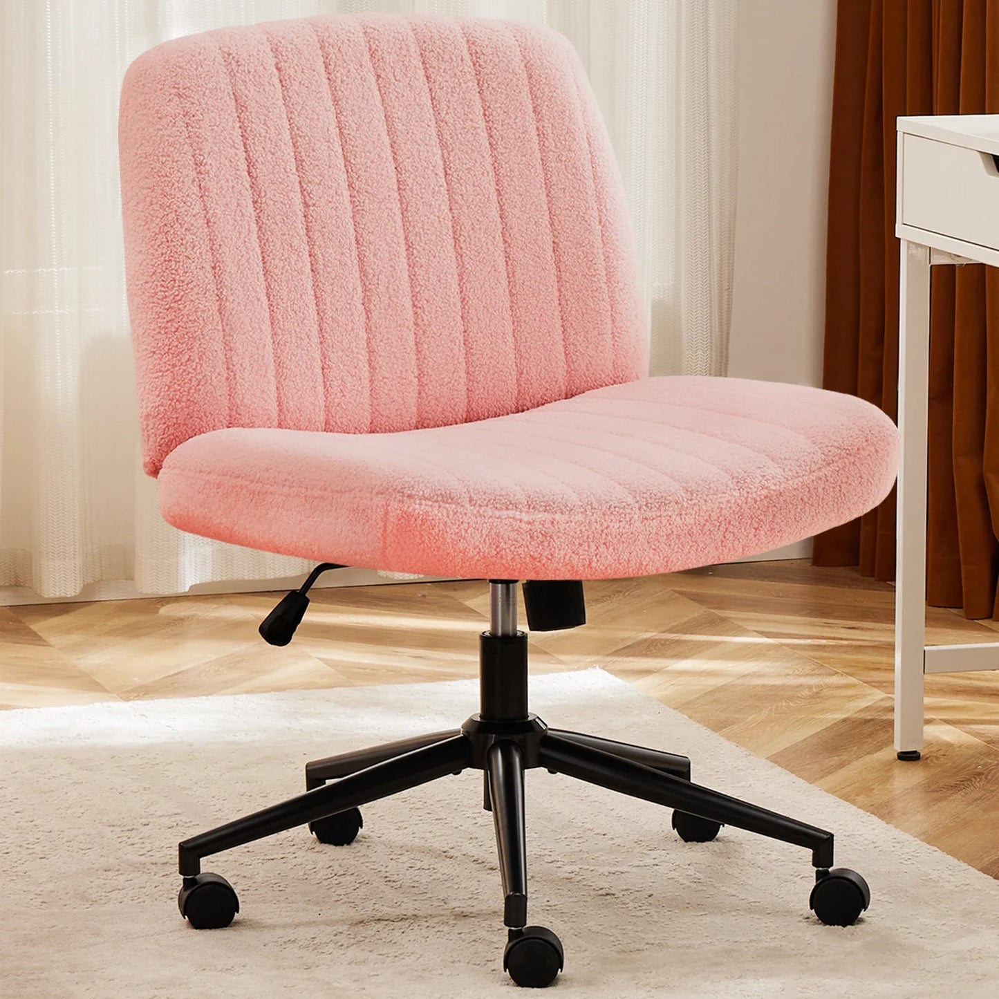 JHK Armless Cross Office Chairs with Wheels PU Leather Swivel Living Room Desk Chair Height Adjustable Support Seat Furniture