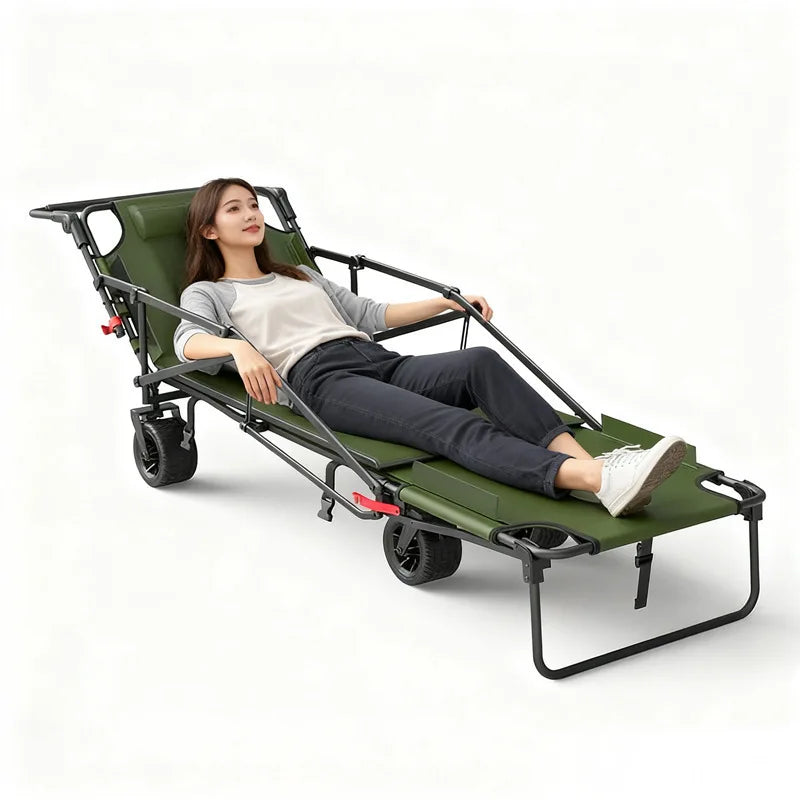 Foldable Camping Wagon with Tank Wheels Outdoor Beach Cart Reclining Design Push Trolley Portable Folding Trailer for Camping
