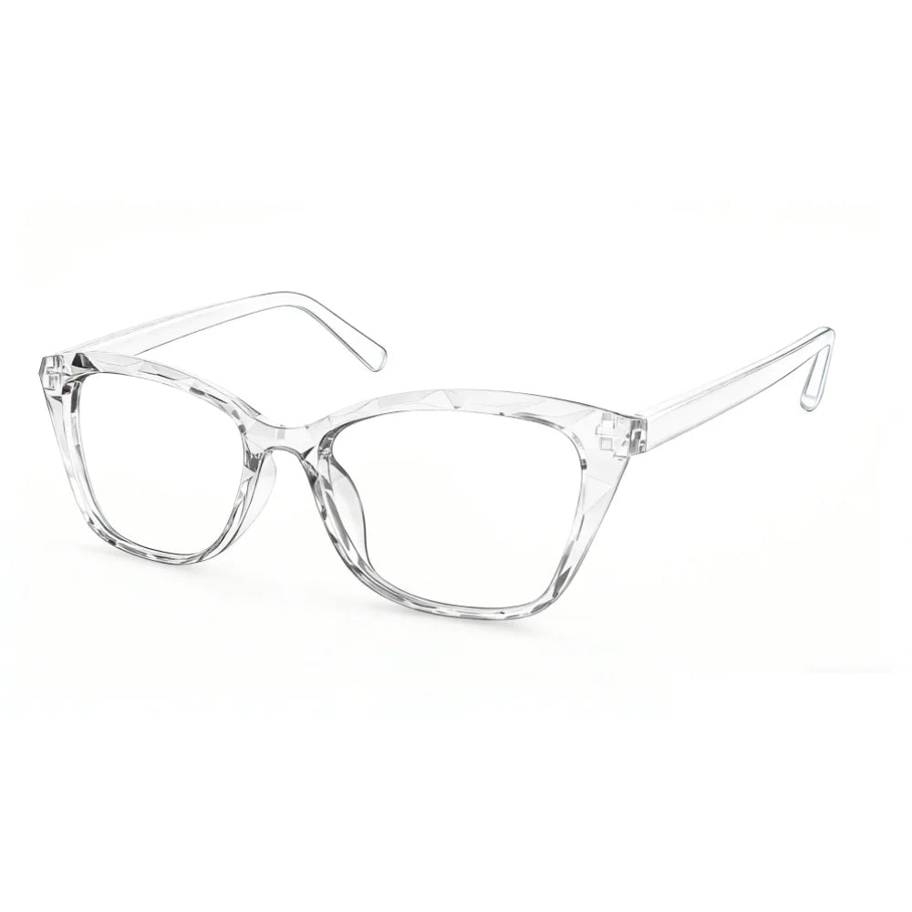 MODFANS Gradient Cat-Eye Polygonal Blue Light-Blocking Reading Glasses, Geometrically Cut Clear PC, for Women, +0.5 to +4.0.