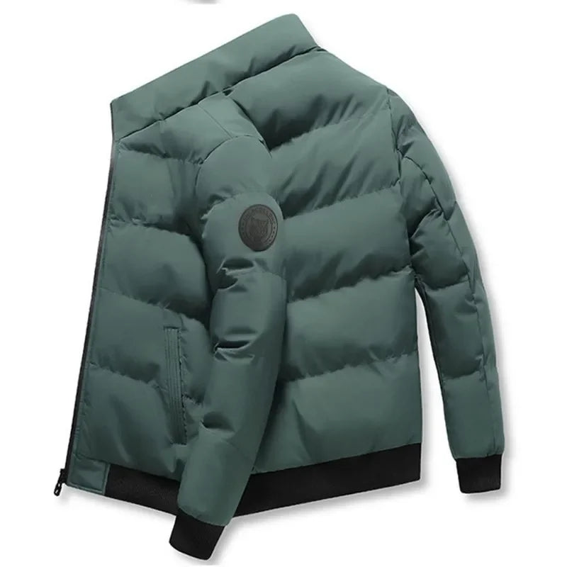 2025 Winter New Solid Color Zipper Down Jacket Thick Cotton Jacket Men Trendy Brand Casual Youth Coat Versatile Comfortable Top