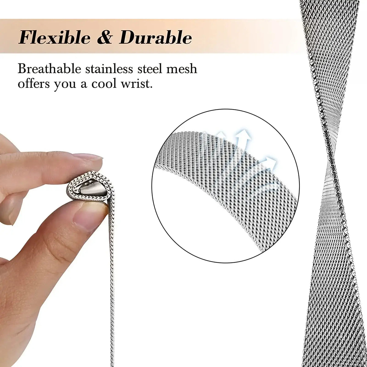 Fitbit Charge 5 & 6 Magnetic Milanese Mesh Band, Stainless Steel