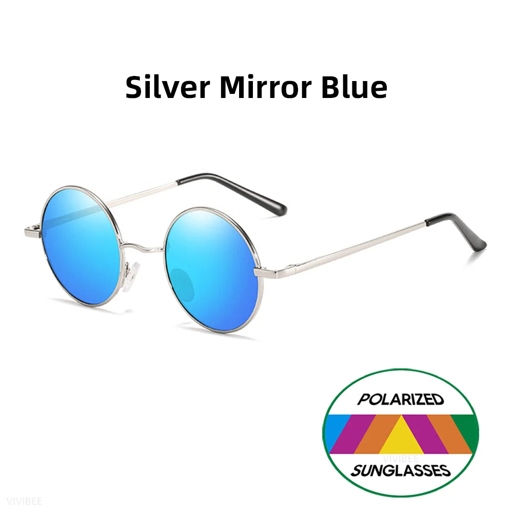VIVIBEE Classic Polarized Round Metal Sunglasses Casual Sun Glasses for Women Retro UV400 Men Black Shades 2026 Trend Eyewear