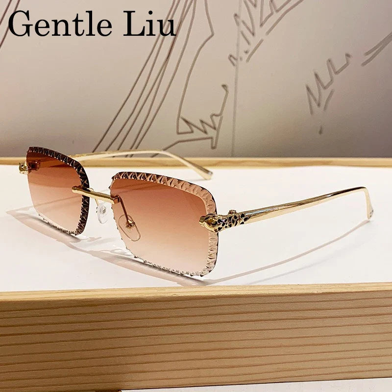 Retro Square Rimless Sunglasses Men 2026 Luxury Brand Framless Punk Rectangle Sun Glasses for Male Cut Edge Eyewear UV400 Shades