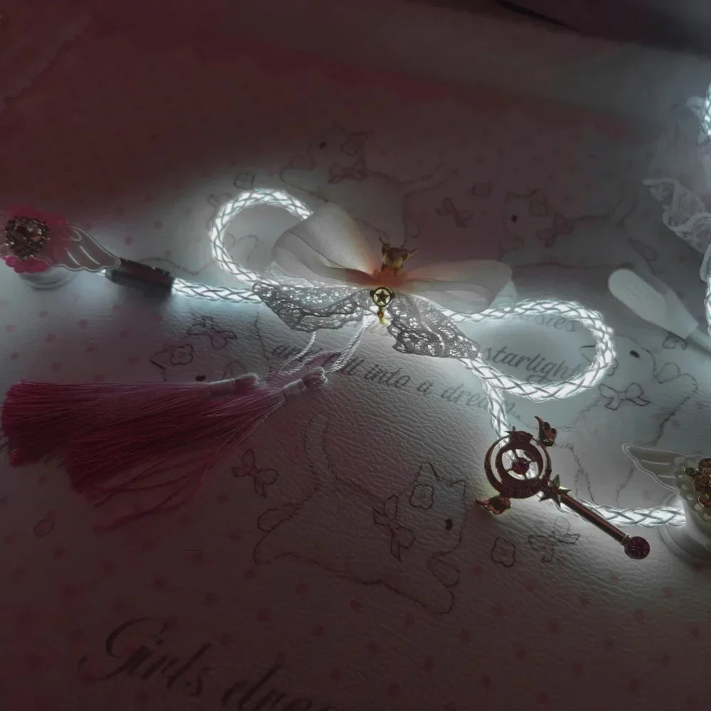 8K Luminous Keyboard Aviation Plug Cable Costom 1.3m USB-TypeC Cute Pink Keyboard Cable Spiral Single Crystal Copper Cable Gift