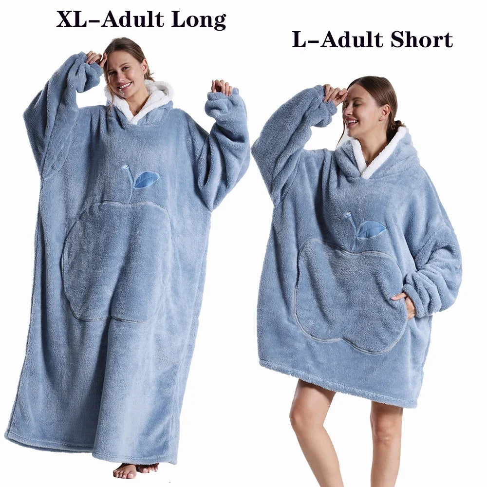Women Plush Fleece Blanket Men Warm Thick Hoodies Adult Giant TV Blanlets with Sleeves Super Long Cold-proof Homewear Pajamas
