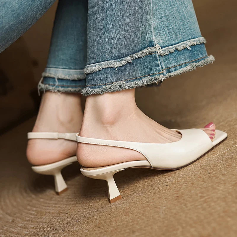 2026 New Summer Women Sandals Kid Suede Leather Women Shoes Peep Toe Chunky Heel Concise Sandals High Heel Ladies Shoes