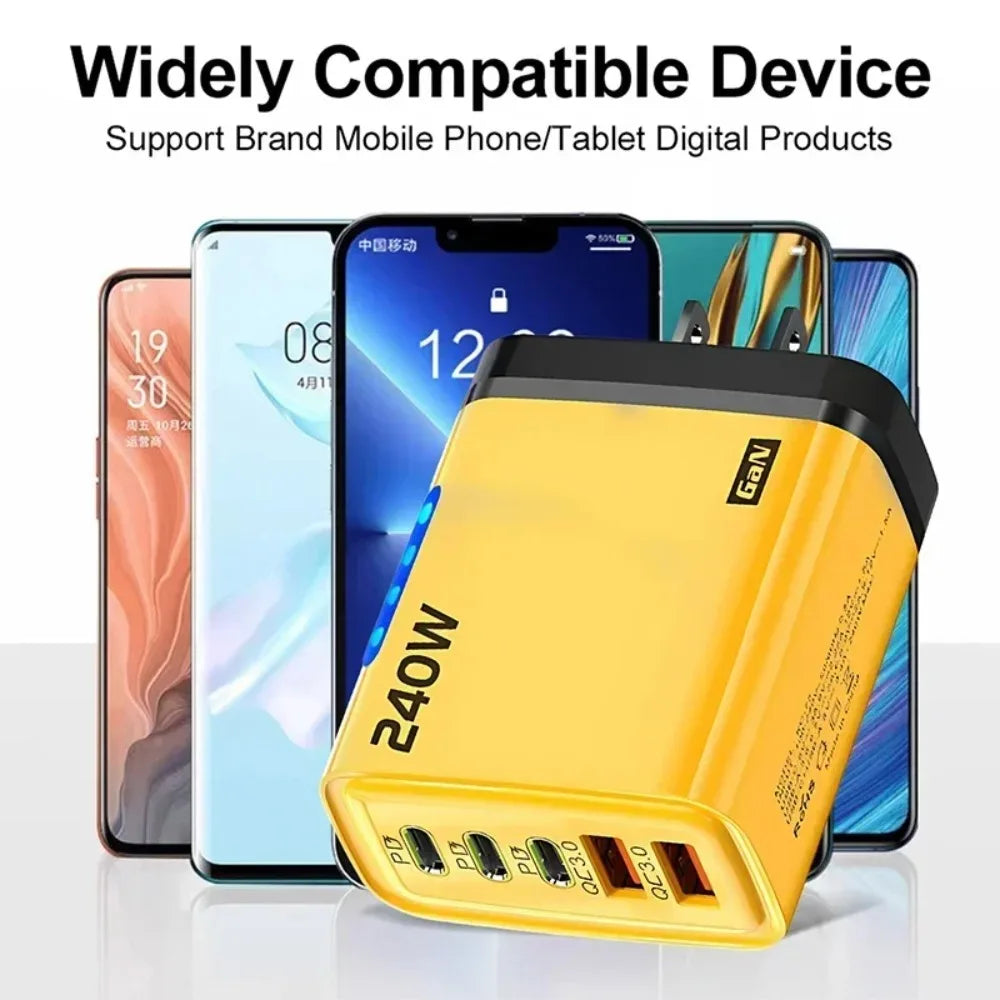 Type C USB 240W Fast Charging Charger GaN USB C Phone Charger Wall Adapter Quick Charge 3.0 With PD Cable For iPhone 17 Samsung