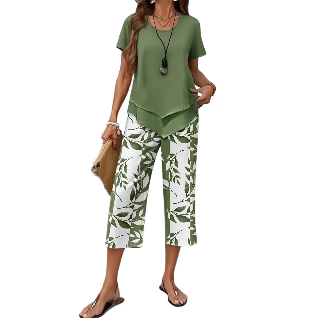 2026 New Loose And Fashionable Spring/summer Printed Top And Pants Set, Temperament Commuting Two-piece Set For Women