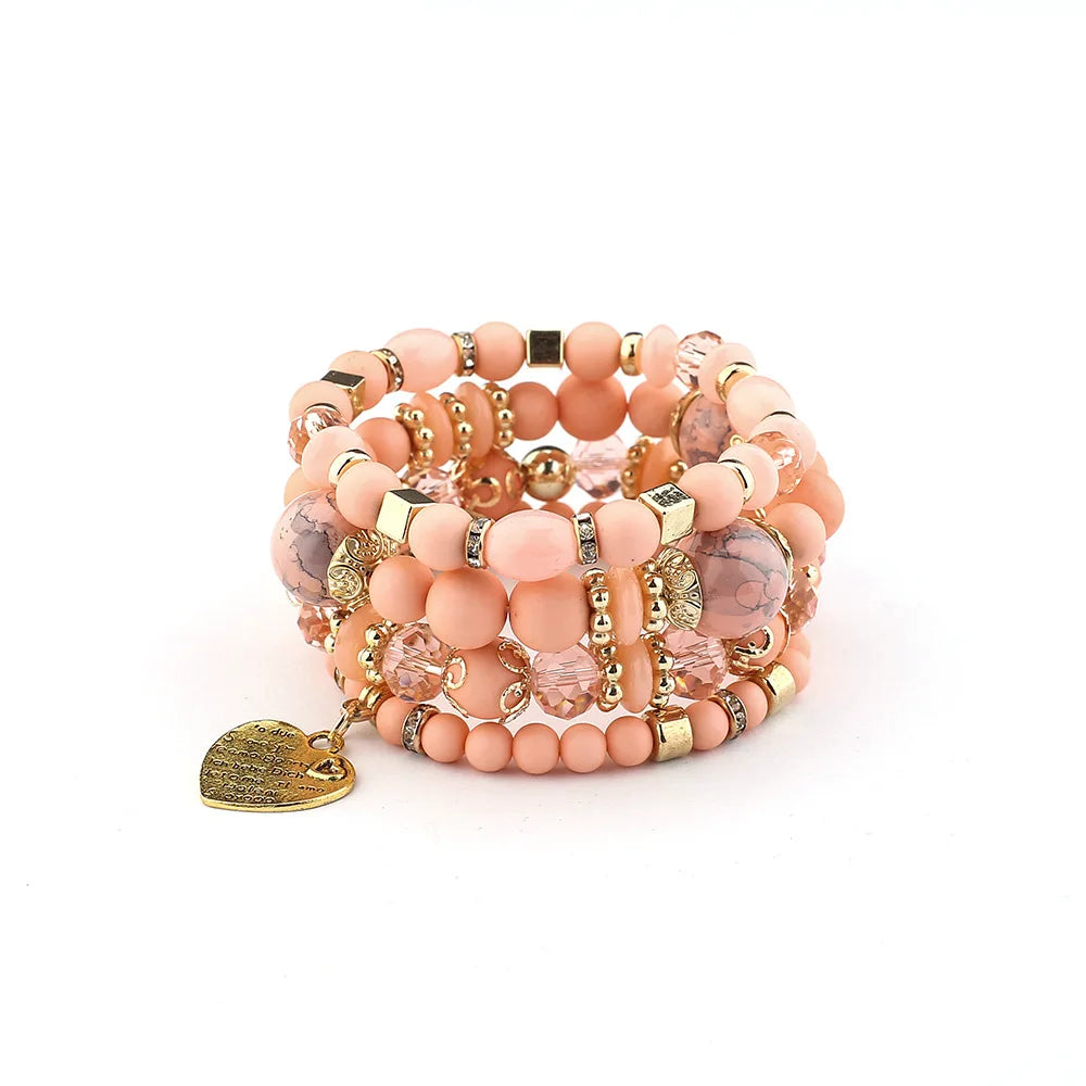 4pcs Boho Crystal Beads Chain Bracelet Set for Women Vintage Heart