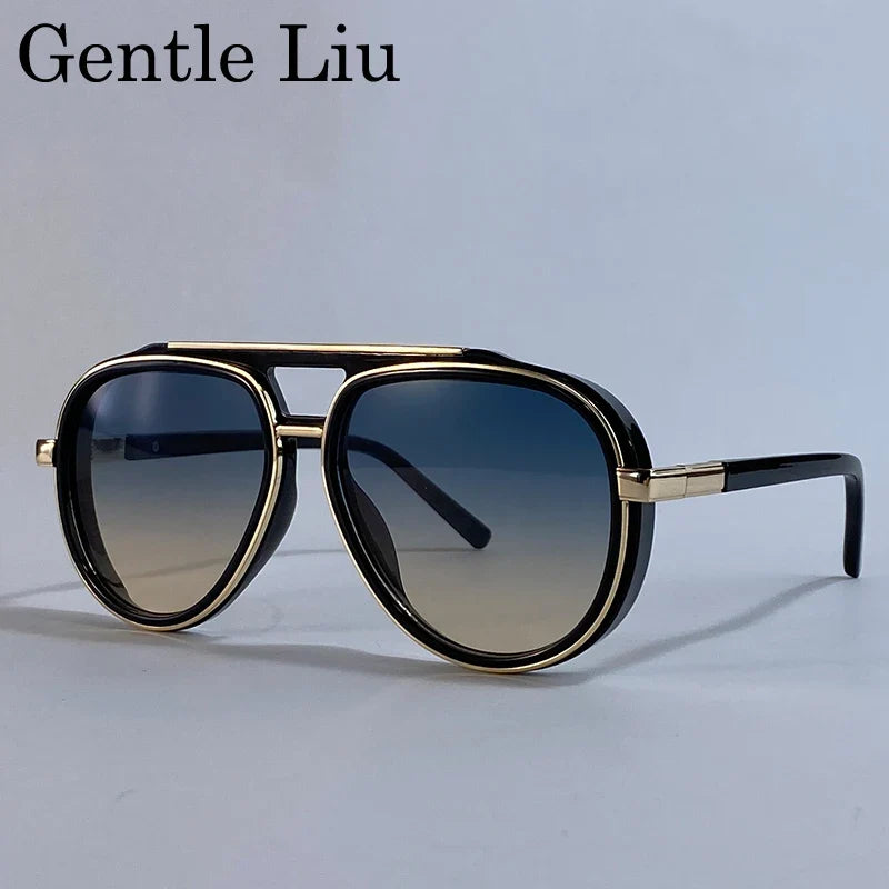 Oversized Polarized Oval Pilot Steampunk Sunglasses Men 2026 Luxury Brand Double Beam Sunglass For Male Classic Eyewear Shades
