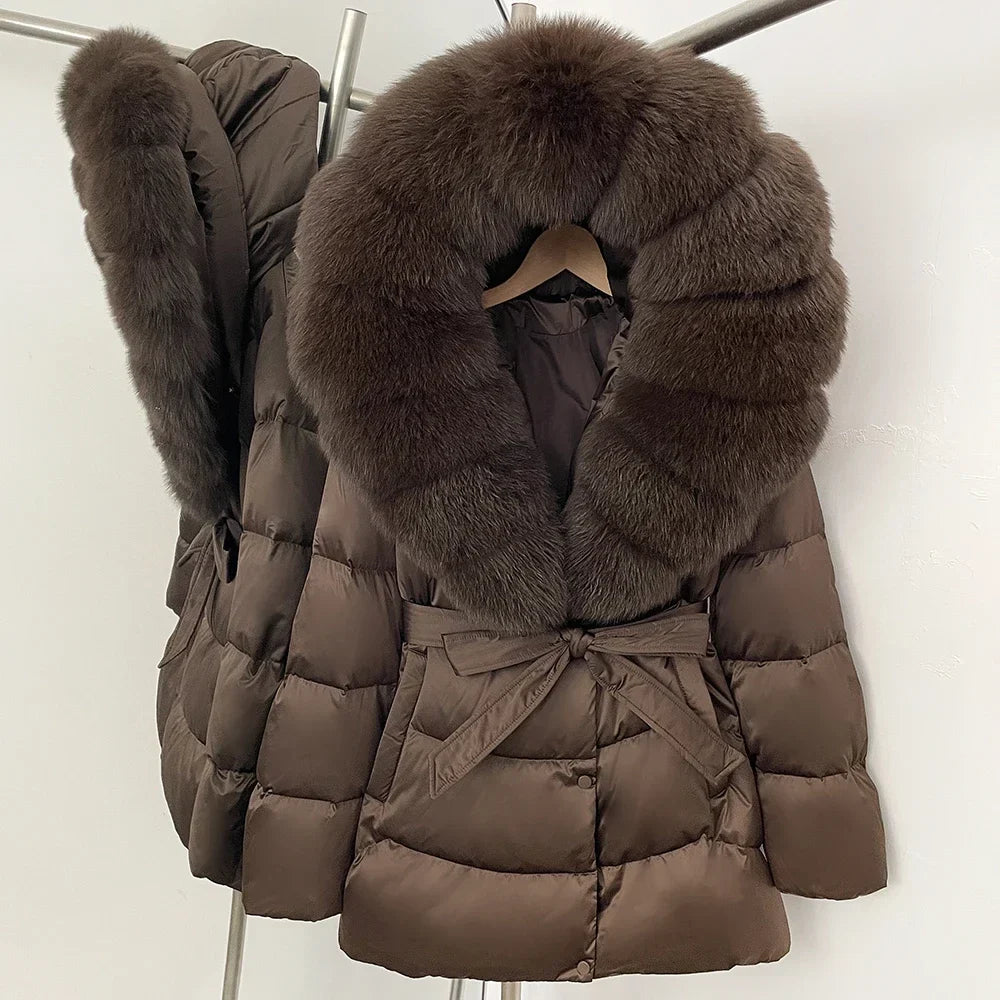Natural Fur Collar Down Jacket Women Winter 2026 High Quality Duck Down Puffer Parka Windproof Warm Down Coat Outerwear New