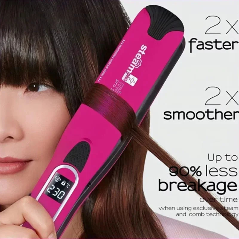 High quality Portable Mini Steam Curling Straightening Iron Negative Ion Ceramic Temp Display Hair Styling Tool
