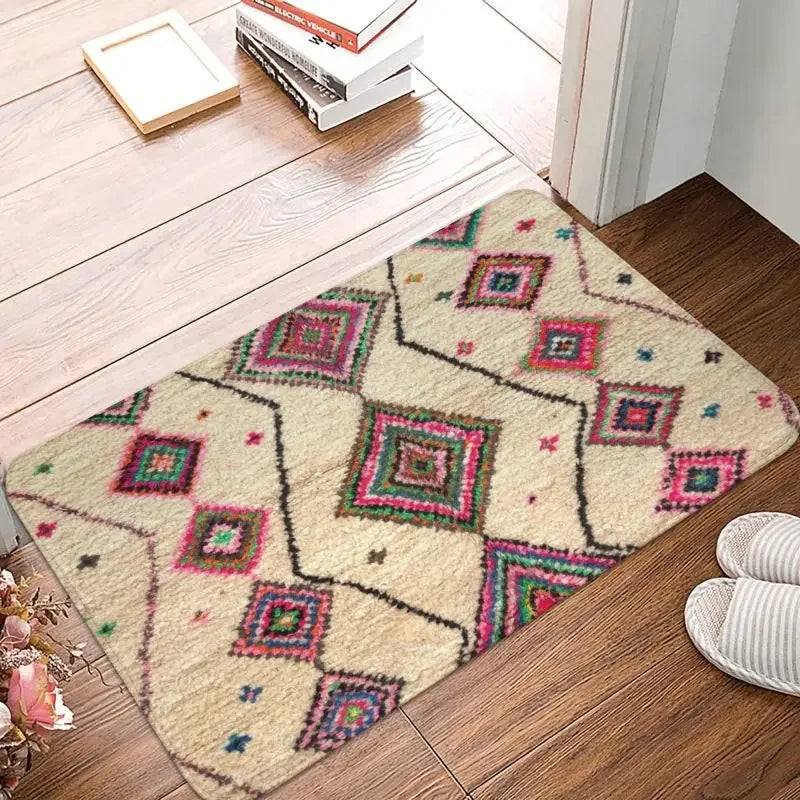 Moroccan Berber Rug Boho Style Front Door Mat Anti-Slip Antique Bohemian Geometric Doormat Floor Bathroom Entrance Rug Carpet