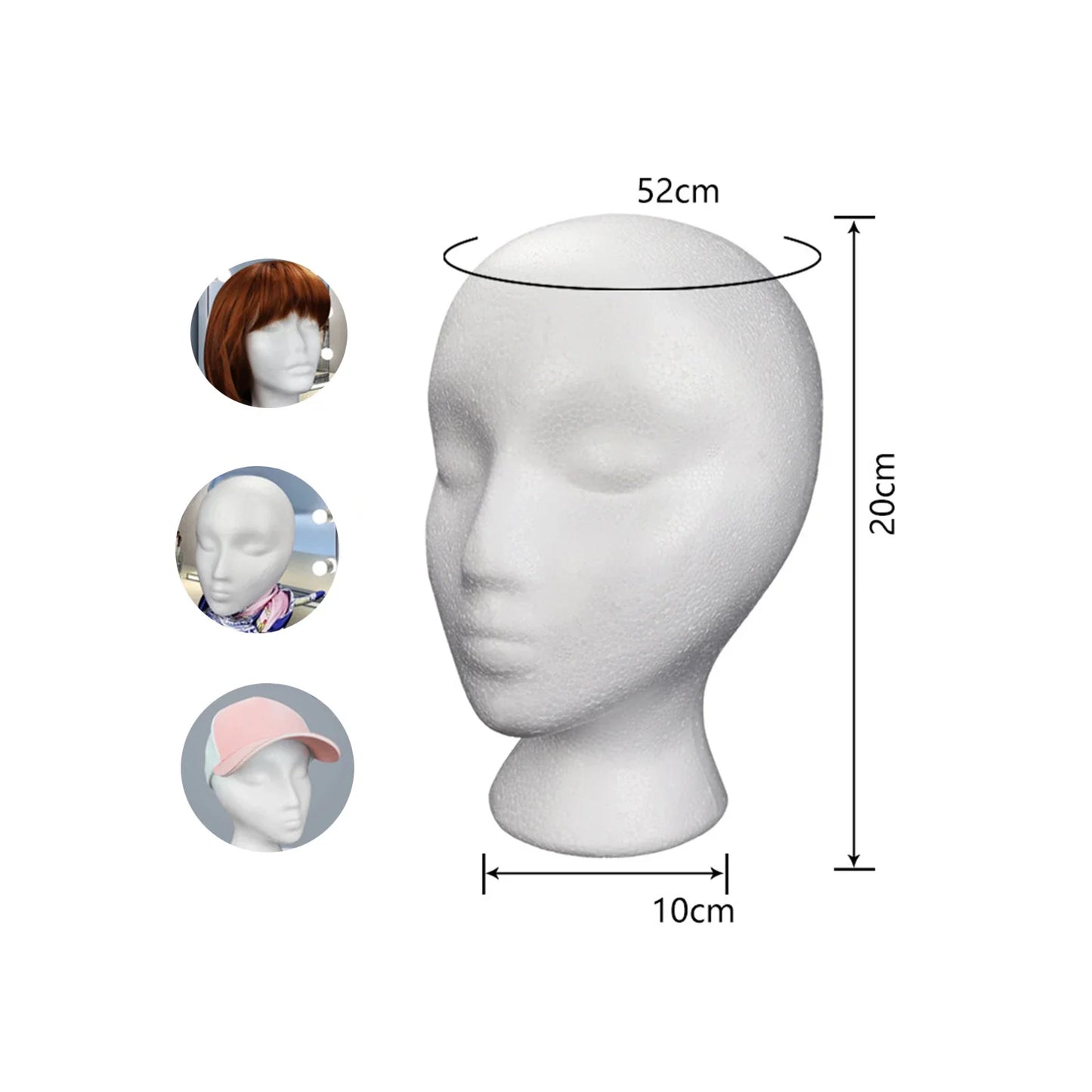 Maniquí de cabeza de espuma de poliestireno de 19.5 pulgadas para pelucas de mujer, para estilizar, modelar y exhibir pelucas, sombreros y postizos de mujer