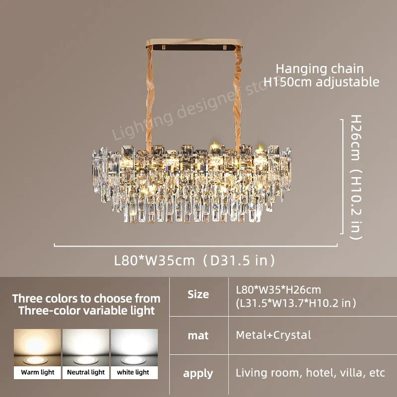 Loft Pendant Lighting Crystal Chandelier Ceiling for Dining Room Modern Led Ceiling Hanging Lamp for Living Room Villa
