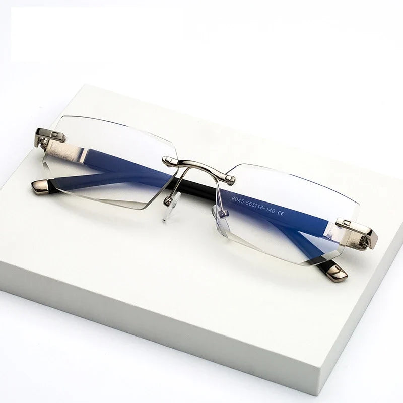 MODFANS Presbyopia Reading Glasses Blue Light Refractive Rimless Blue Light Blocking Glasses Men Correction Transparent Eyewear