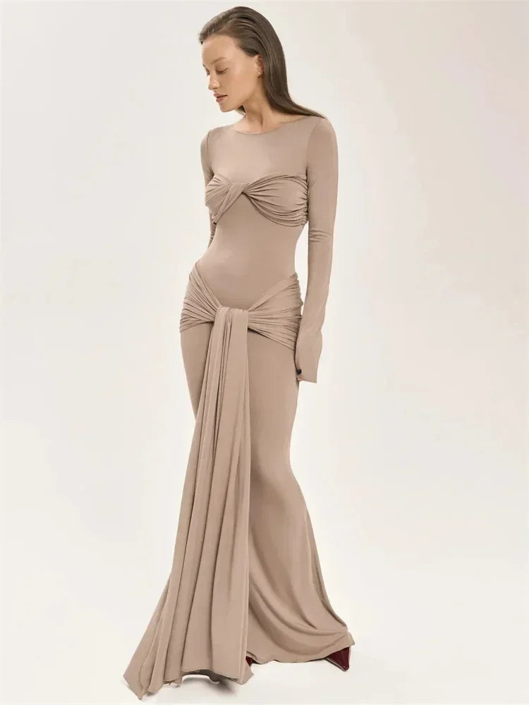 Vestido largo plisado sexy de mujer Tossy, retazos, retorcido, ajustado, manga larga, color sólido, estilo Y2k, para otoño, ropa de calle, vestido ajustado para mujer
