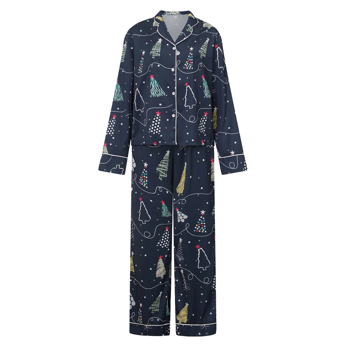 Women Christmas Pajamas Set Bow/Santa/Tree Print Long Sleeve Shirts Tops and Pants Sleepwear 2 Pieces Loungewear Suits