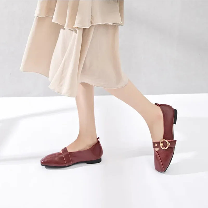 AIYUQI Women Shoes Fashion 2026 New Genuine Leather Ladies Flat Shoes Comfortable Square Buckle Large Size 414243 Shoes Women
