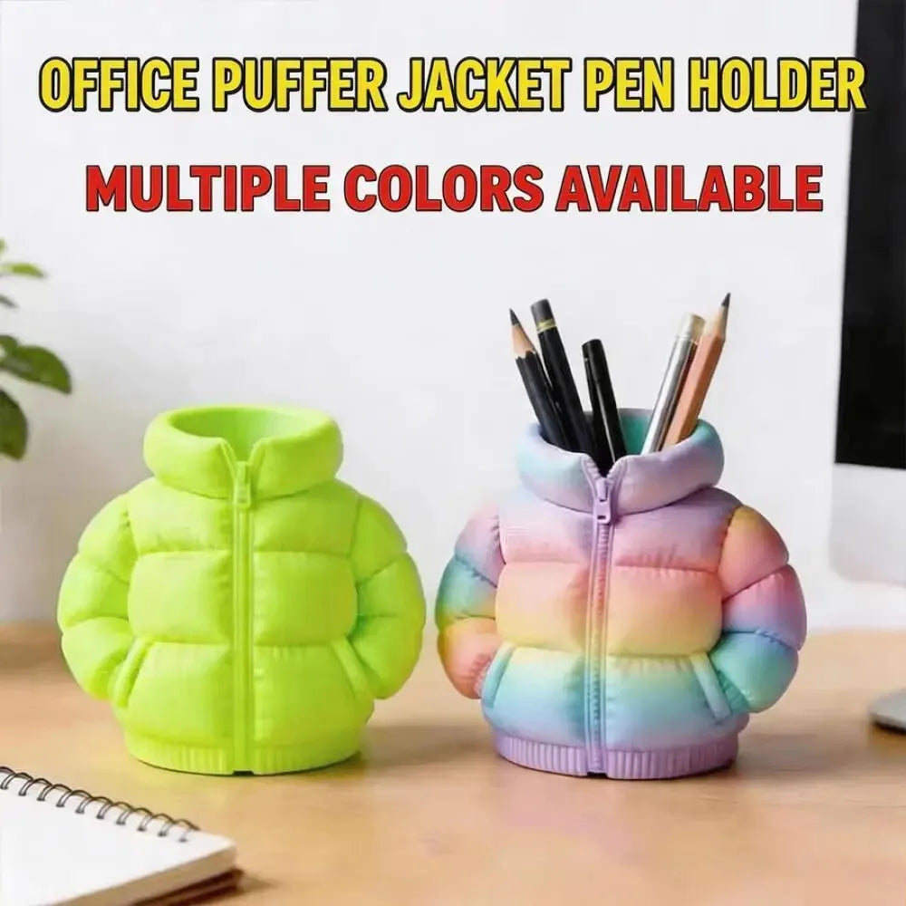 Down Jacket-Shaped Pen Holder Desktop Organizer for Stationery Makeup Brushes Home Office Shelf Decor, for Shool Gift
