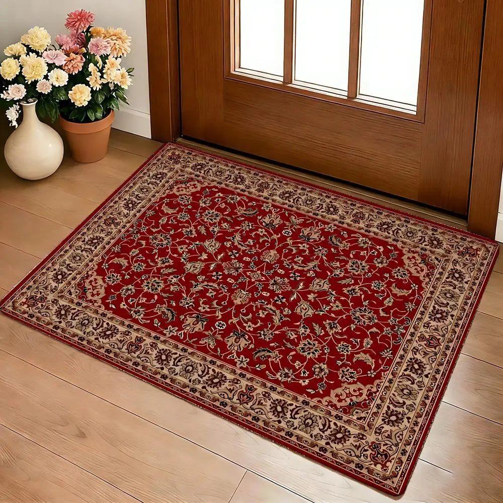 Mysterious Red Persian Carpet Floor Mat Cozy Flannel Soft Thick Non-Slip Mat For Living Room Bedroom Kitchen Decor Rugs