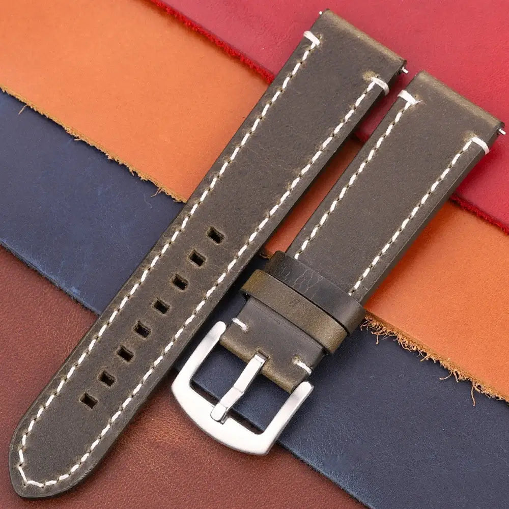 TicWatch Pro 5, Pro 3 & E3 Contrast-Stitched Leather Buckle Band