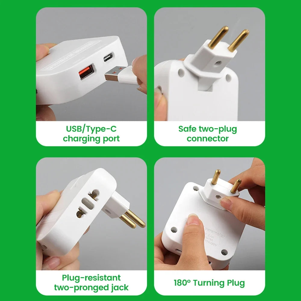 180° Rotatable Travel EU Extension Socket 3-in-1 Universal Power Converter European Standard Wireless Outlet Adapter 250V 2500W