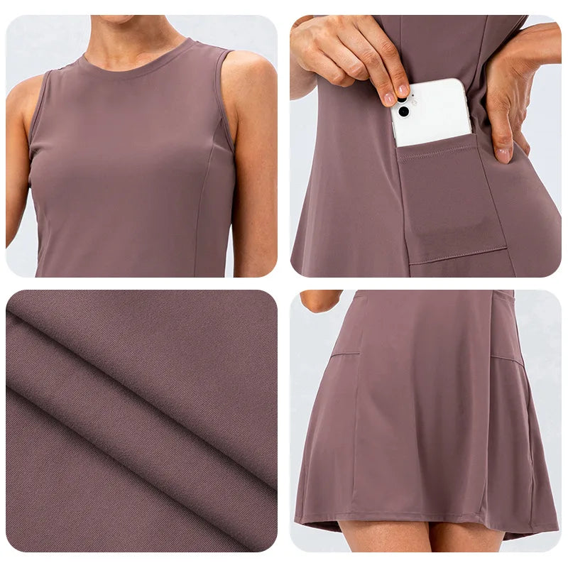 Vestido de tenis sin mangas para mujer con shorts separados