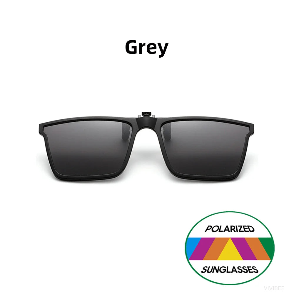 VIVIBEE Square Flip Up Clip On Sunglasses Polarized Mirror Blue Driving Glasses Grey UV400 Photochromic Night Vision Clips