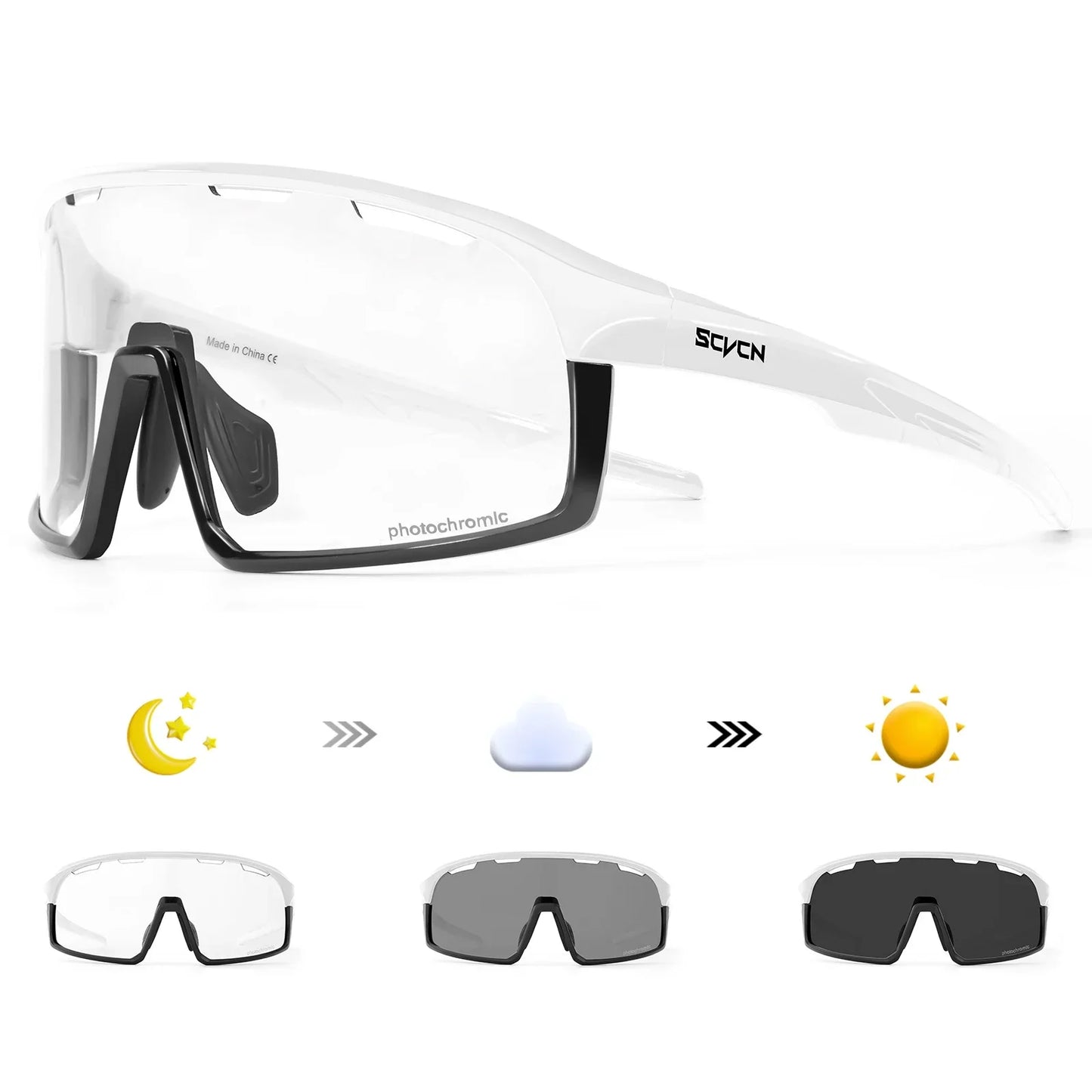 SCVCN New Photochromic Sunglasses Men Outdoor Cycling Glasses Bike MTB Road Bicycle UV400 Goggles Women Sports Hiking Glasses