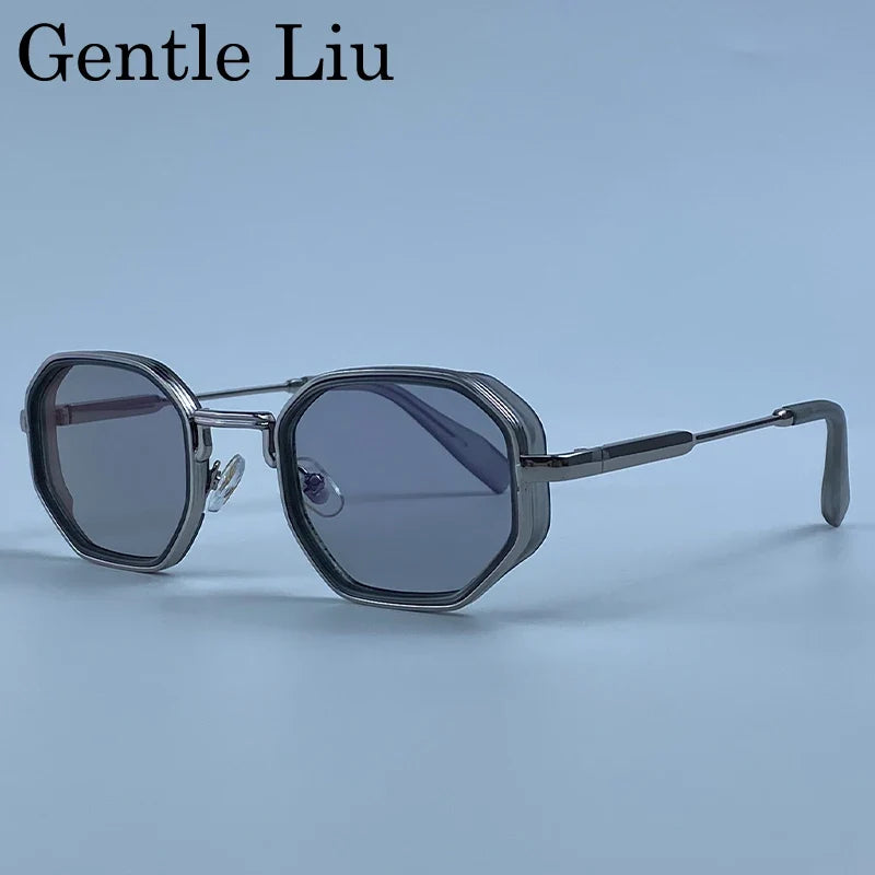Steampunk Square Polygon Sunglasses Men 2026 Luxury Designer Vintage Geometric Metal Frame Gradient Shades Photochromic Eyewear