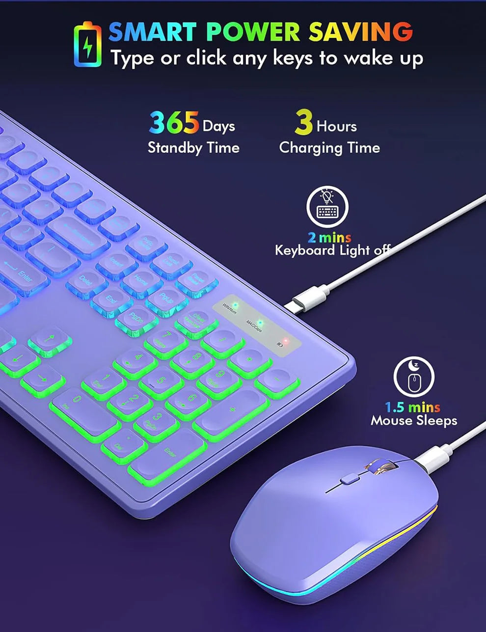 Wireless Backlit Keyboard and Mouse Combo - Rechargeable Full-Size 2.4GHz Illuminated Set for Enhanced Productivity