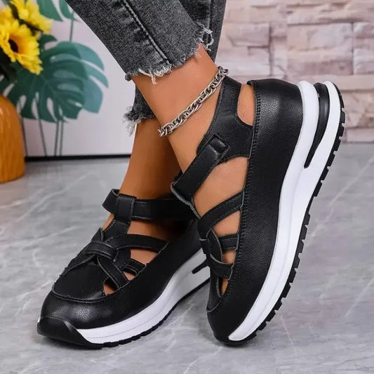 Casual Hollow out Flat Sandals Women's Summer New Style Thin Platform Thick Bottom Heightening Shoes Rubber Sole Ladies Sandals