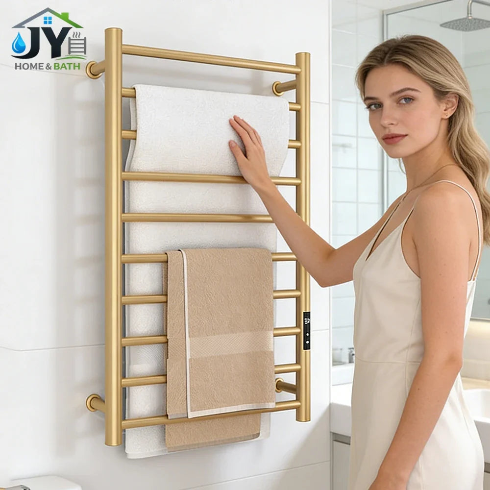 Brushed Gold Electric heated towel rack Heated towel warmer Towel radiator 10 Bars Bathroom Towel Dryer 80cm*50cm